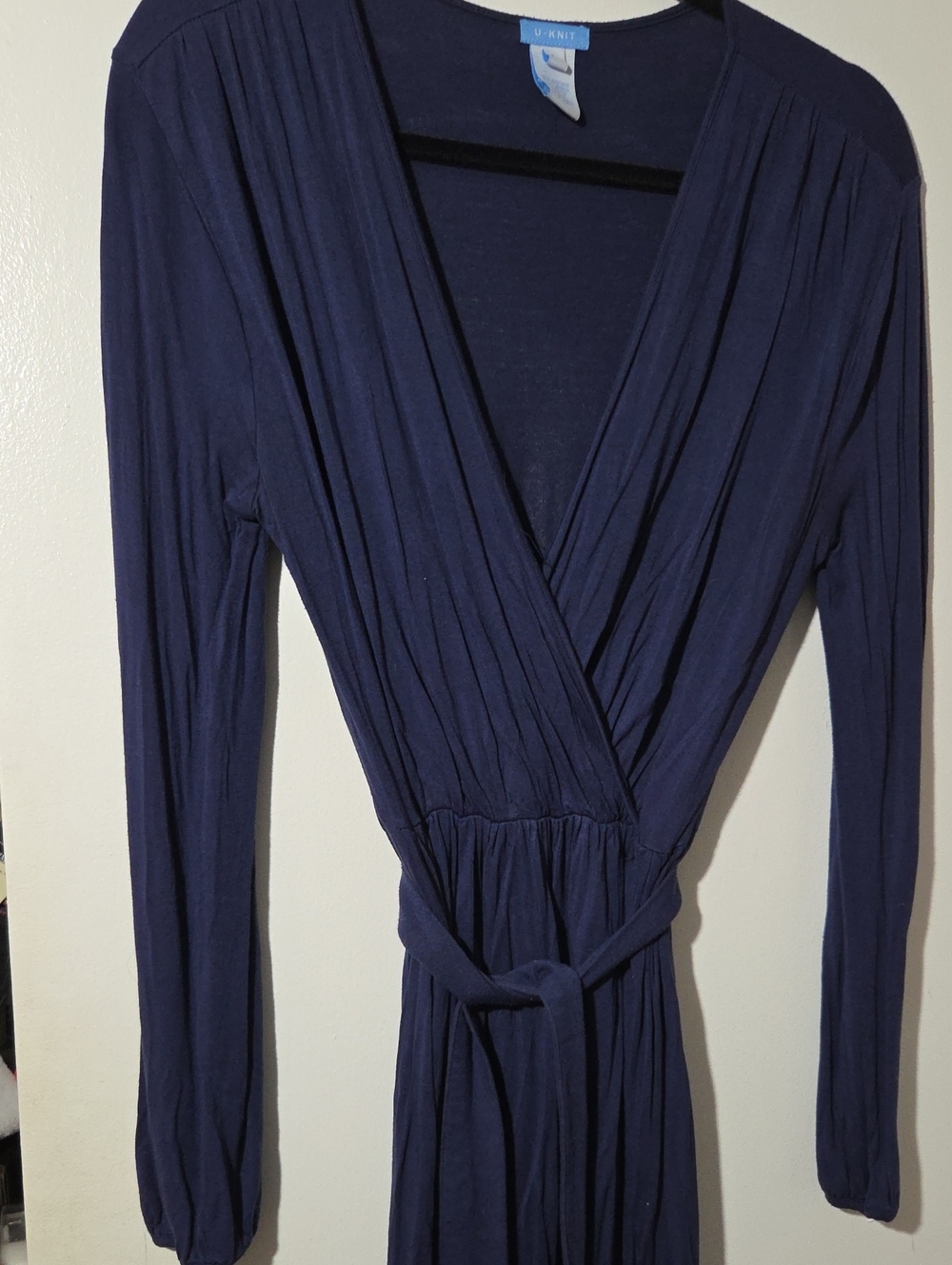 U-Knit Dresses Navy Long-Sleeve Wrap Midi Dress